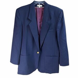 TALBOTS Vintage Womens Navy Blue Wool Lined Blazer Jacket Size 14 Gold Buttons
